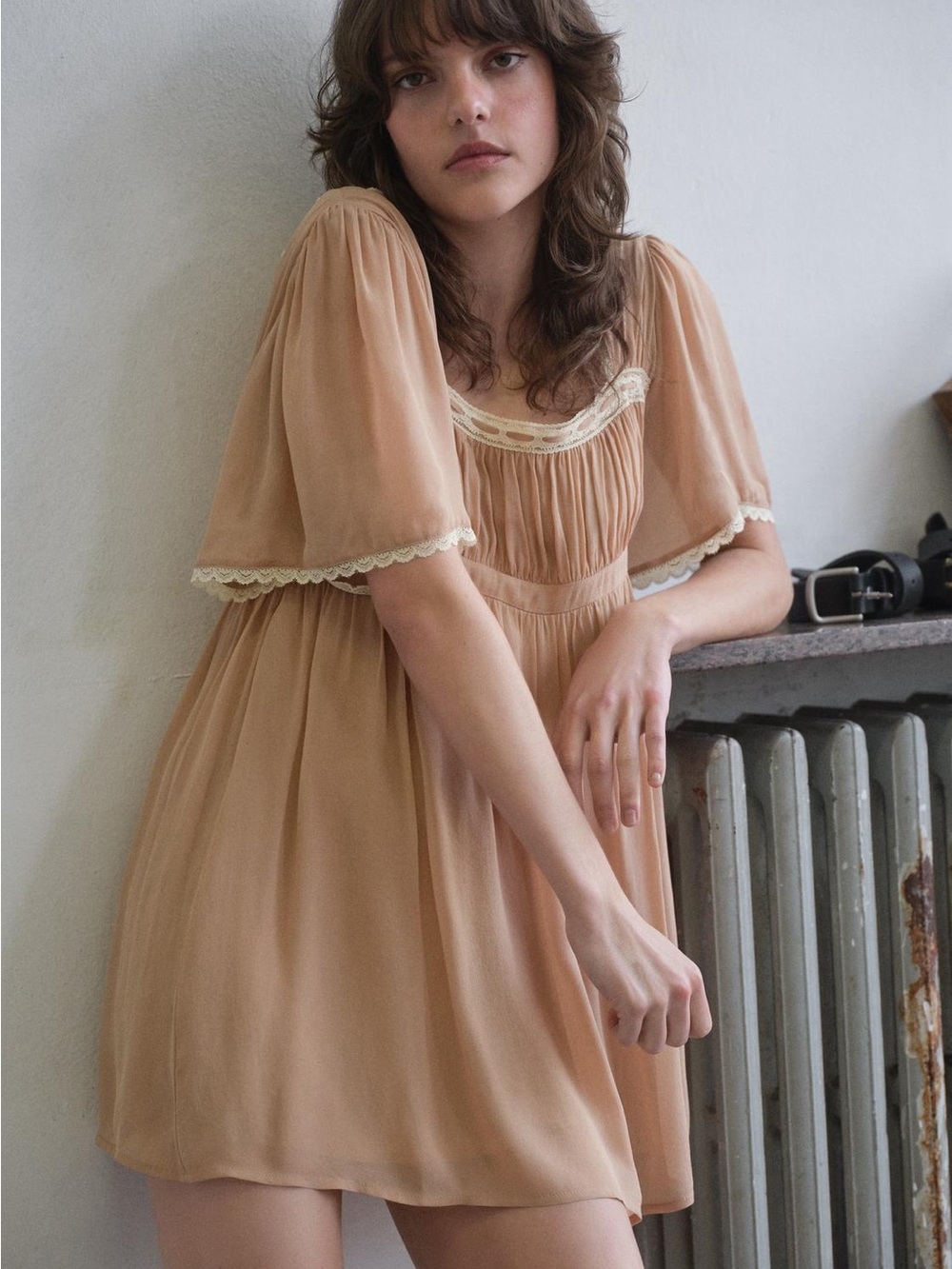 NWT ZARA Peach Lace-Trim Mini dress